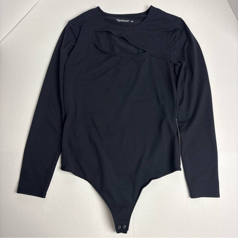 Abercrombie & Fitch Women’s Large Bodysuit Soft A&F Solid Black Keyhole Stretch